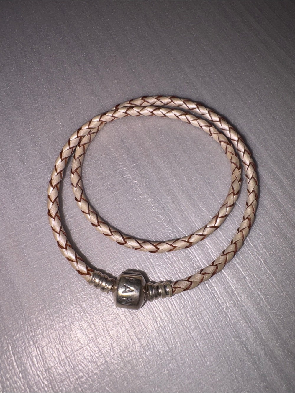 Pandora Braided Leather Bracelet with Silver Snap Closure.  Excellent Condition